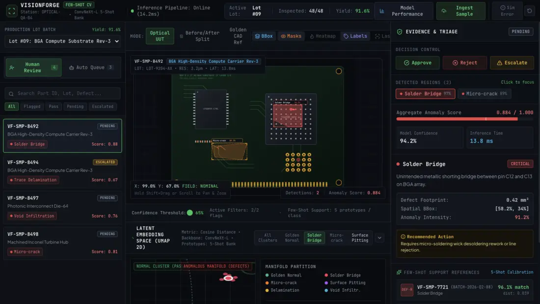VisionForge few-shot anomaly detection interface